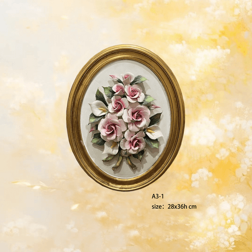 Beautiful Handmade Capodimonte Style Porcelain Flower Bouquet in Oval Frame Wall