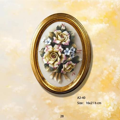 Beautiful Handmade Capodimonte Style Porcelain Flower Bouquet in Oval Frame Wall