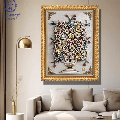 Beautiful Handmade Capodimonte Style Porcelain Flower Bouquet in Oval Frame Wall