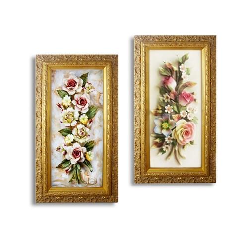 Beautiful Handmade Capodimonte Style Porcelain Flower Bouquet in Rectangle Frame Wall 1