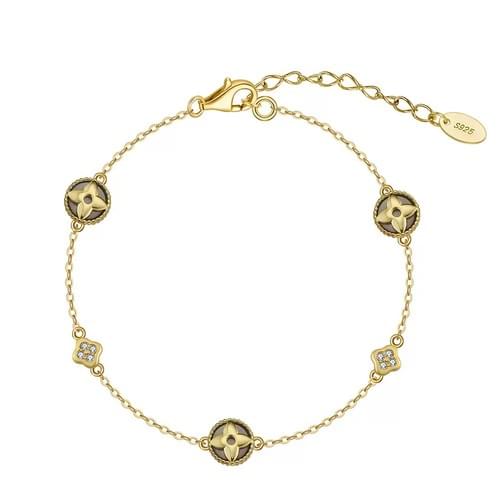 B2B New Dual-Sided S925 Silver 14K Gold Plated Clover Zirconia Bracelet for Custom OEM Orders