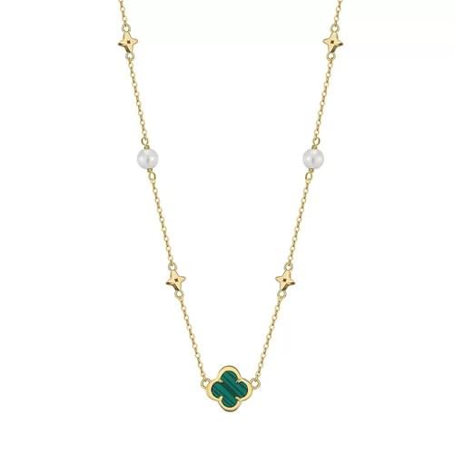 Wholesale S925 Sterling Dual Side Malachite Four Leaf Clover Pearl Bead Reversible Necklace