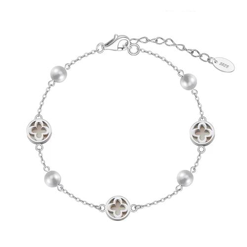 Wholesale Cross-Border Best Seller Openwork S925 Sterling Silver Clover Shell Pearl Bracelet