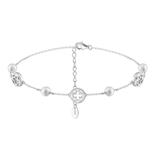 B2B Sterling Silver Reversible Dainty Four Leaf Clover Pearl Foot Jewelry for Custom OEM Orders