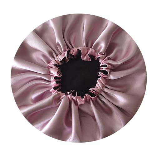 Bonnet de nuit rose clair et noir réversible réglable