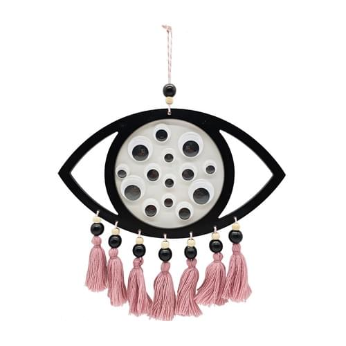 “Mystic Eye” Boho Wall Art, Laser-Cut MDF, Eye with Tassel Accents