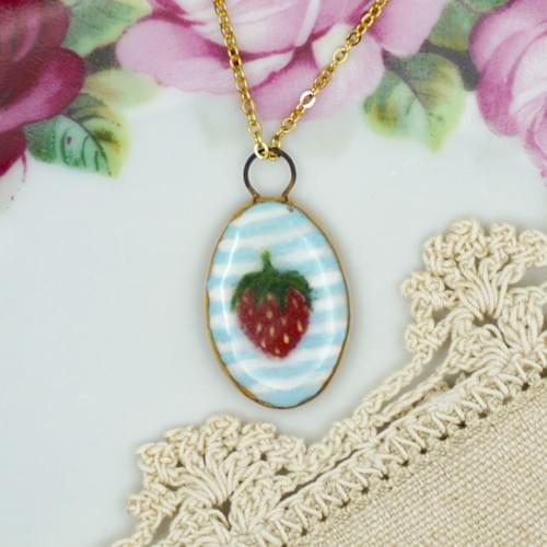 Strawberry with Blue Stripes Pendant P-017