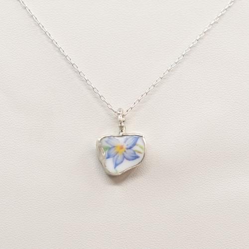 Blue Flower with Yellow Center Silver Pendant SP--005