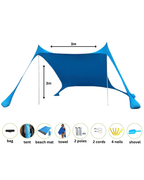 3 meters 2 Poles Beach Tent Canopy – UPF50+ Lycra Sun Shade, Windproof Outdoor Sun Shelter with Stab