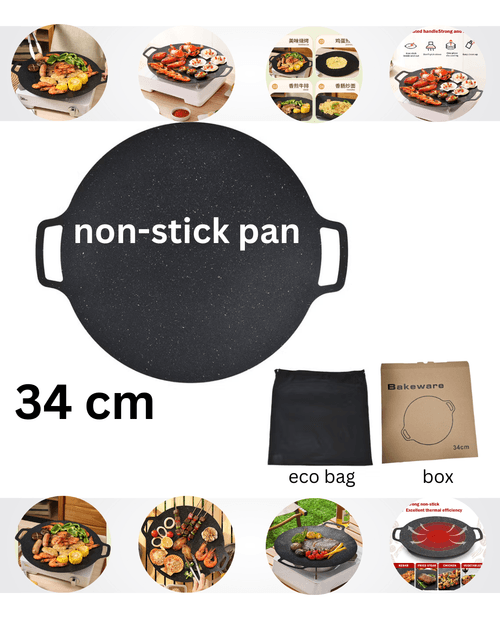 Grill Pan, Korean Style Round Stovetop Grill with Handles Nonstick BBQ Grilling Pan - 34 cm