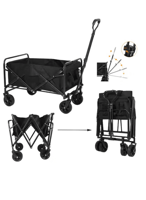 Folding Wagon Cart – Collapsible Utility Beach & Garden Trolley with Adjustable Handle & 360° Wheels
