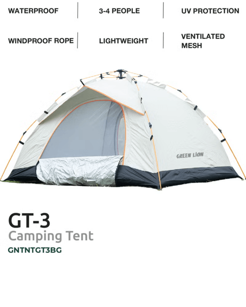 GT-3 Camping Tent / 3-4 People Capacity / 210D Oxford Floor / Polyester Silver Coating Fly