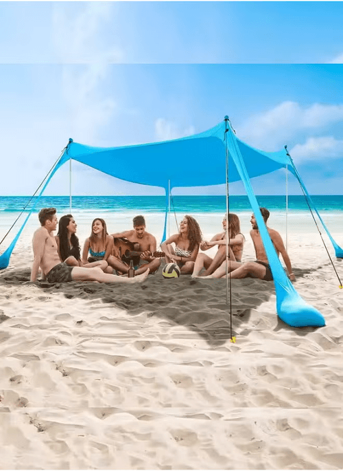 All-in-One Pop-Up Beach Tent Canopy – UPF50+ Lycra Sun Shade with 4 Stability Poles, Beach Mat, Towe