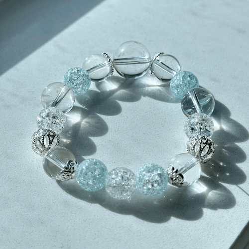 Clear Crystal White Popcorn Crystal Blue Popcorn Crystal Silver Ball Charm Beaded Bracelet