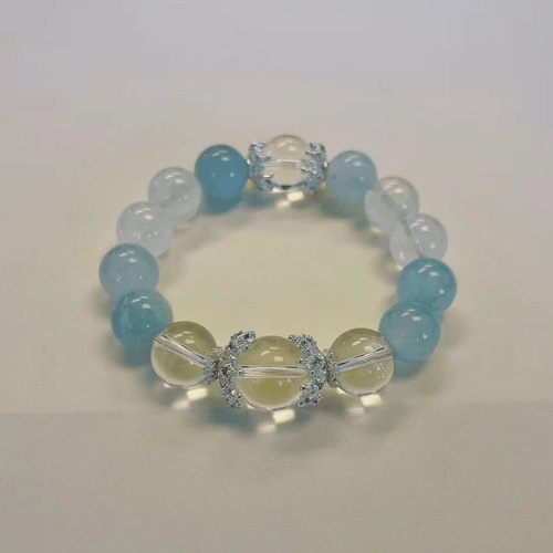 Aquamarine Crystal and Snowflake Clear Crystal Beaded Bracelet