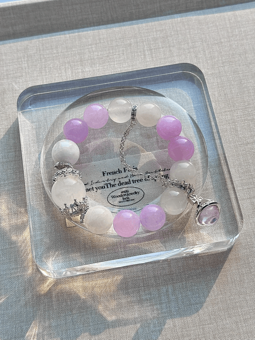 Amethyst Saturn Pendant and Snowflake White Crystal Beaded Bracelet