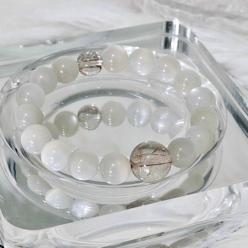 Moonstone and Rutilated Quartz Beaded Strings