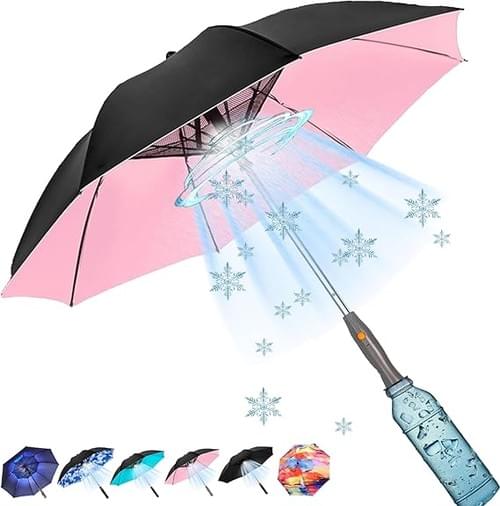 Umbrella with Fan and Mist Spray, 2025 upgraded UV Blocking Umbrella with Fan and Mister for Summer