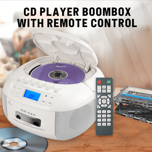 Portable Bluetooth CD Cassette Player Combo with Remote Control, Stereo Sound AM FM Radio, Tape Reco