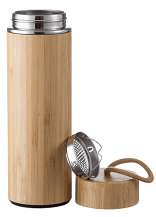 Botella acero inoxidable térmica con cubierta de bambu y tapa de bambu 16oz