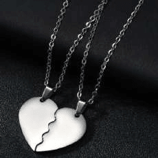 Collar plata doble corazón partido acero inoxidable