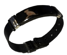 Pulsera negra de acero inoxidable con placa de acero inoxidable para grabado láser