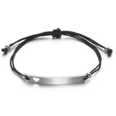 Pulsera de Cordón con Placa de Acero Inoxidable y Detalle de Corazón