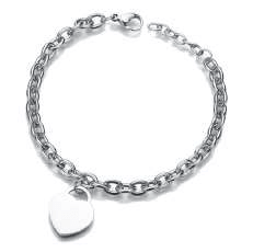 Pulsera con dije corazón plata de acero inoxidable