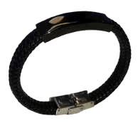 Pulsera negra de cuero con placa de acero inoxidable para grabado láser