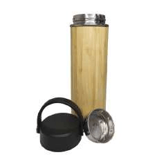 Botella con cubierta de bambu de 400ml con tapa y mango plástico