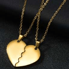 Collar plata doble corazón partido acero inoxidable dorado