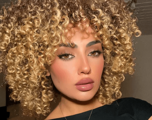 (KM-27) Blonde Curly Wigs/Short Afro Kinky Curly Wigs with Bangs Synthetic Heat Resistant