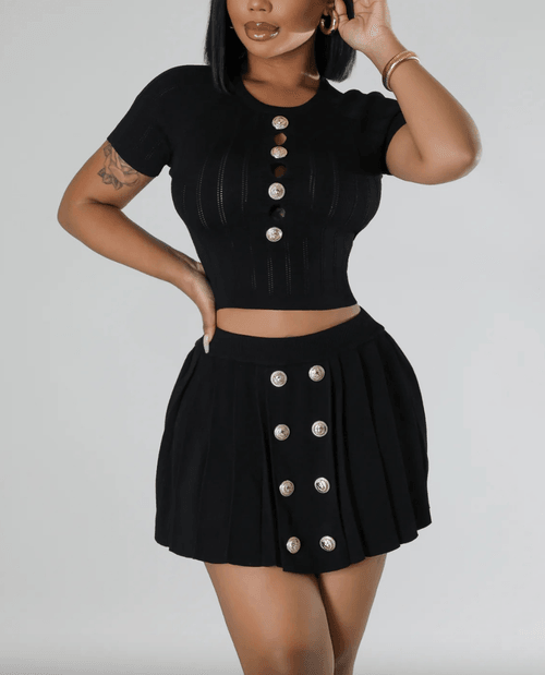 Women Summer Short Sleeve Knitted Stacked Two Pieces Set (Factory Price)