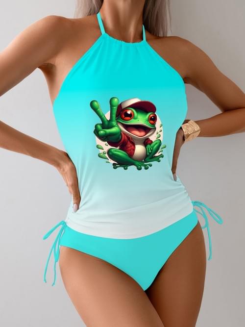 US Women Backless Bikini Split Swimsuit Girl Beach Bathing Swimwear Halter Neck Underwire Swim Suit