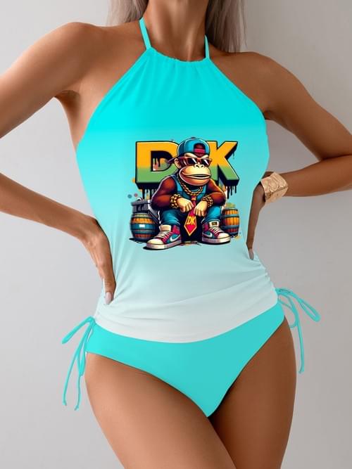 US Women Split Swimsuit Girl Bikini Beach Bathing Swimwear Halter Neck Backless Underwire Swim Suit
