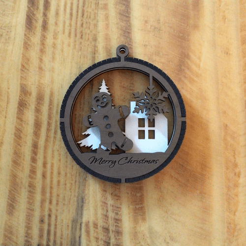 2 Layered Gingerbread Laser Engraved Wood Ornament - "Merry Christmas"