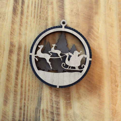 2 Layered Santa and Reindeer Laser Engraved Wood Ornament - Customizable