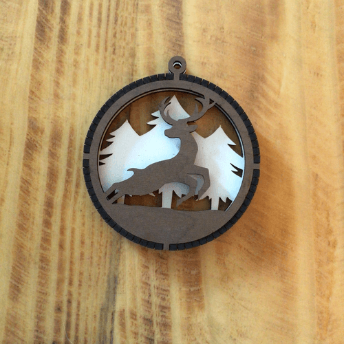 2 Layered Deer Laser Engraved Wood Ornament - Customizable