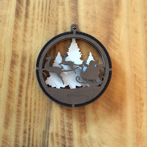 2 Layered Santa and Reindeer Laser Engraved Wood Ornament - Customizable