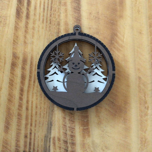 2 Layered Snowman Laser Engraved Wood Ornament - Customizable