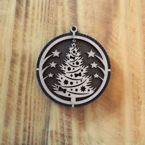 2 Layered Rustic Wood Christmas Tree Ornament with stars