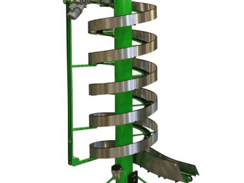 Chains spiral conveyor systems for transporting heavy and large items in industrial settings