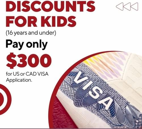 US VISA APPLICATION SERVICE -Minors 16 years and under
