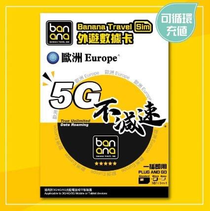 Banana 歐洲31國5G不減速數據咭(15天)