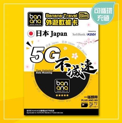 Banana 日本(Softbank / KDDI) 5G不減速數據咭(5/8/10/15天)