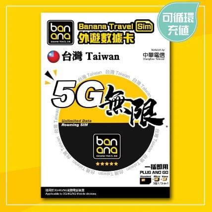 Banana 台灣5G無限數據咭(3/5/8天)