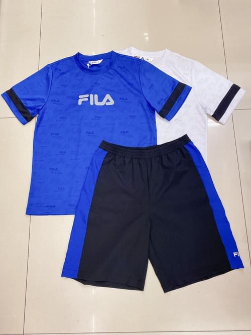 Fila 滿版Logo吸排套裝/上衣(藍)(白)/短褲