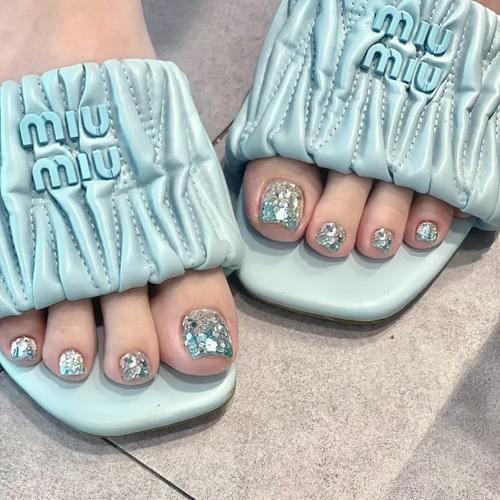 SPJ-136 | Ice Blue Glitter Press-On Toenails