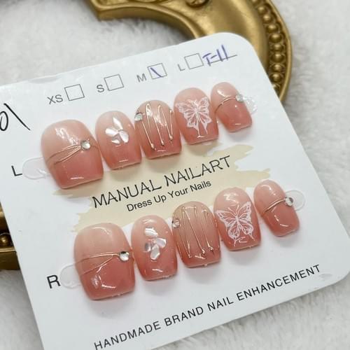 Butterfly & Pearl-Inspired Elegant Press-On Toenails