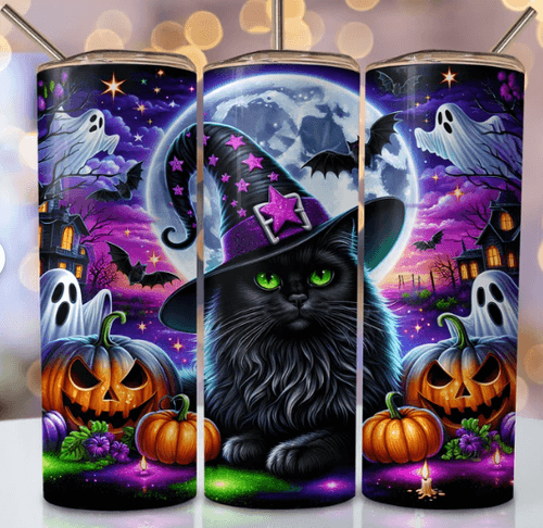 Witchy Whiskers – Enchanted Black Cat Tumbler